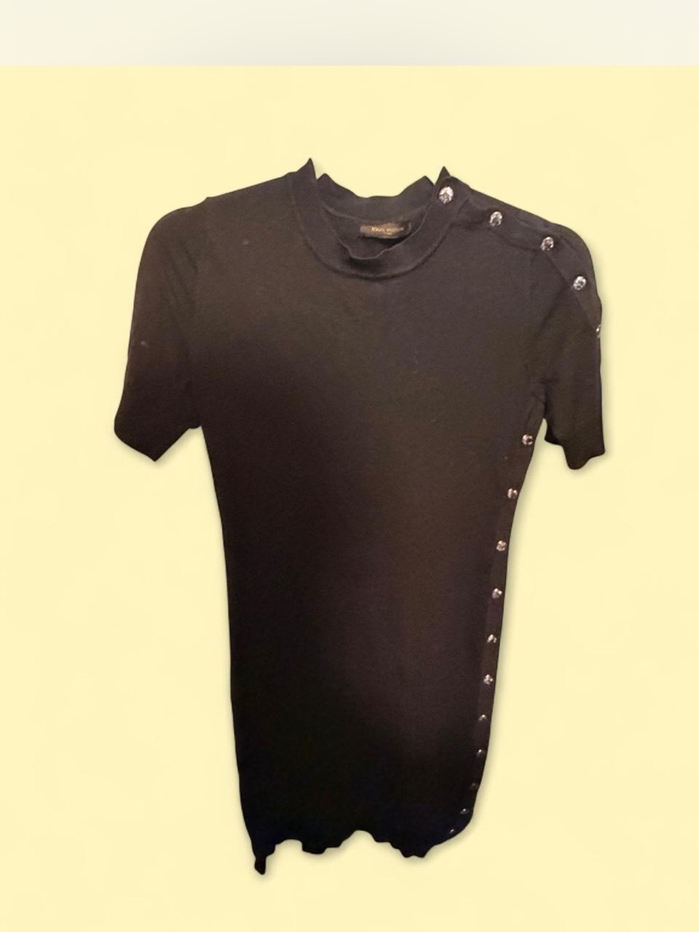 Louis Vuitton Black Short-Sleeve Button-Trim Knit Sweater Dress